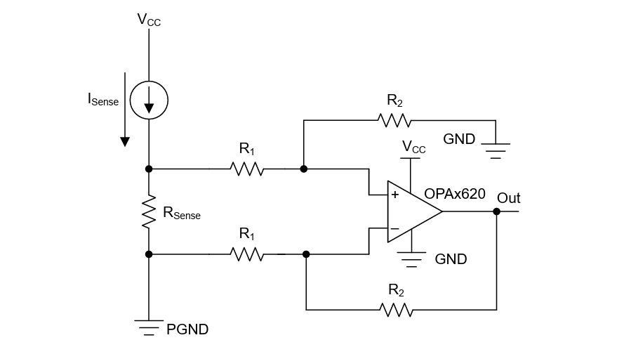 アプリケーション回路図 - Texas Instruments OPAx620オペアンプ
